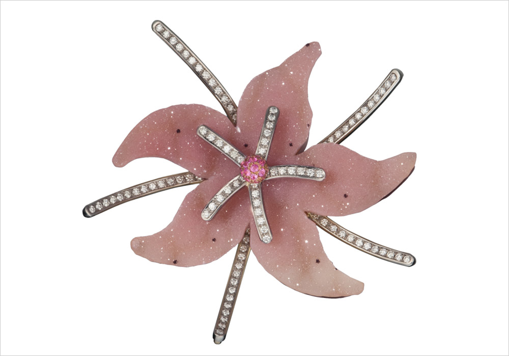 Rose Quartz Druzy Starfish Broach
