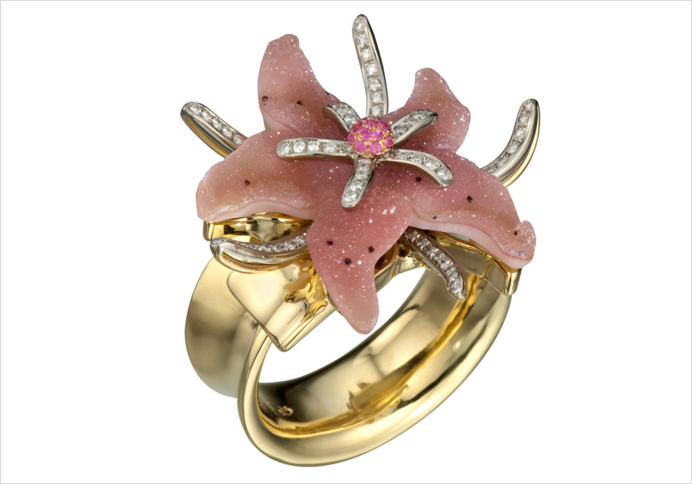 Rose Quartz Druzy Starfish Ring